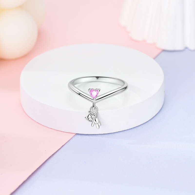 925 Sterling Silver Wishbone Cat Ring, Elegant & Fashionable